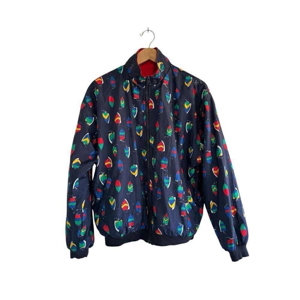 Vintage Duffel Sportswear Mens Sz L Blue Red Sailboats 3-In-1 Windbreaker Jacket